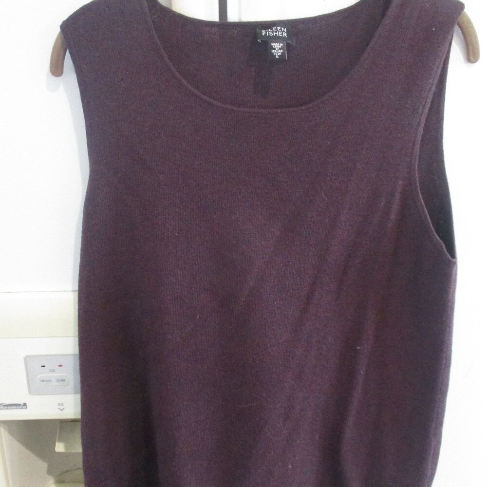Eileen Fisher plum raisin wool knit tank shell L